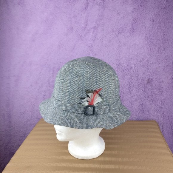 70s Stetson Hat Wool Grandpa Hat 100% SHETLAND WOOL TWEED in BLUE melange - Picture 11 of 11